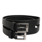 Black Double Strap Leather Silver Buckle Belt