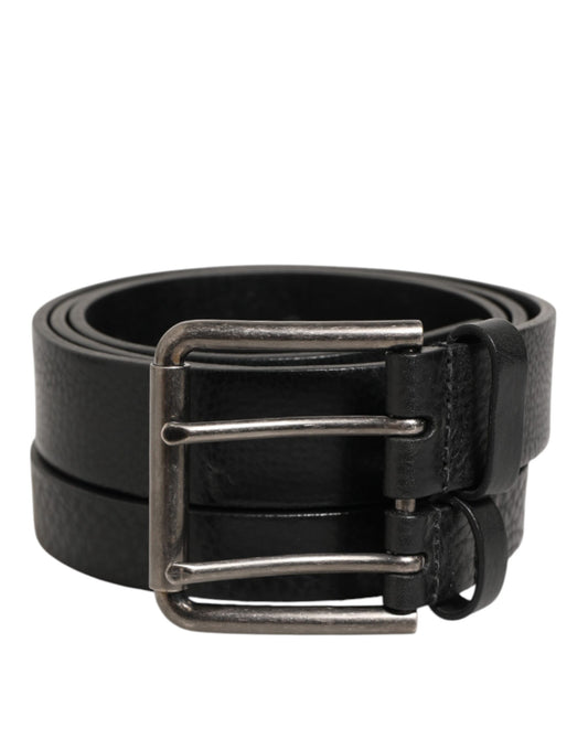 Black Double Strap Leather Silver Buckle Belt