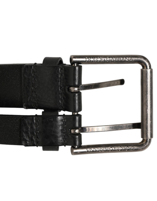 Black Double Strap Leather Silver Buckle Belt