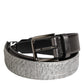 Black Silver Pebbled Texture Leather Buckle Men Belt
