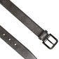 Black Silver Pebbled Texture Leather Buckle Men Belt