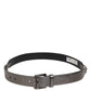 Black Silver Pebbled Texture Leather Buckle Men Belt