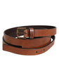 Brown Double Strap Leather Gold Buckle Belt