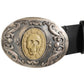 Black Leather Ornate Metal Buckle Men Belt