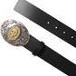 Black Leather Ornate Metal Buckle Men Belt