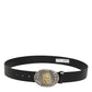 Black Leather Ornate Metal Buckle Men Belt