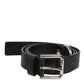 Black Leather Classic Metal Logo Buckle Belt