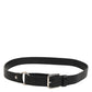 Black Leather Classic Metal Logo Buckle Belt