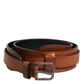 Brown Classic Gold Metal Logo Buckle Men  Belt
