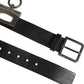 Black Leather Side Rings Brass Buckle Belt