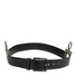 Black Leather Side Rings Brass Buckle Belt