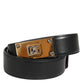 Black Leather Classic Metal Logo Buckle Belt