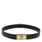 Black Leather Classic Metal Logo Buckle Belt