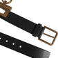 Black Leather Side Rings Brass Buckle Belt
