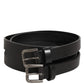 Black Double Strap Leather Silver Buckle Belt