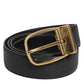 Black Leather Classic Metal Logo Buckle Belt