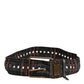Plaid Fabric Logo Plate Brass Buckle Belt