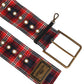 Red Plaid Fabric Logo Plate Brass Buckle Belt