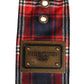 Red Plaid Fabric Logo Plate Brass Buckle Belt