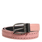 Pink Leather Perforated Detailing Buckle Belt