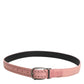 Pink Leather Perforated Detailing Buckle Belt