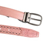 Pink Leather Perforated Detailing Buckle Belt