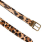 Brown Leather Leopard Print Metal Buckle Belt
