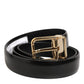 Black Classic Leather Gold-Tone Buckle Belt