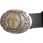 Black Leather Ornate Metal Buckle Men Belt