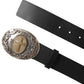 Black Leather Ornate Metal Buckle Men Belt
