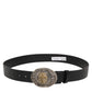Black Leather Ornate Metal Buckle Men Belt