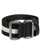 Black White Striped Metal Buckle Men Belt