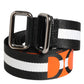 Black White Striped Logo Metal Buckle Belt
