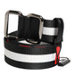 Black White Striped Logo Metal Buckle Belt