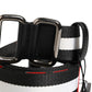 Black White Striped Logo Metal Buckle Belt