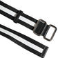 Black White Striped Logo Metal Buckle Belt