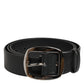 Black Leather Classic Metal Logo Buckle Belt