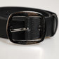 Black Leather Classic Metal Logo Buckle Belt