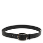 Black Leather Classic Metal Logo Buckle Belt