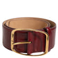 Burgundy Leather Gold Metal Buckle Women Belt