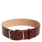 Burgundy Leather Gold Metal Buckle Women Belt