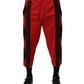 Red Embroidered Casual Cropped Trouser Pants