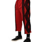 Red Embroidered Casual Cropped Trouser Pants