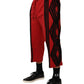Red Embroidered Casual Cropped Trouser Pants
