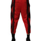 Red Embroidered Casual Cropped Trouser Pants