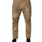 Beige Cotton Loose Tattered Men Denim Jeans