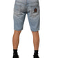 Blue Cotton Distressed Denim Bermuda  Shorts