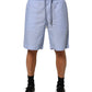 Light Blue Linen Mid Waist Men Bermuda Shorts