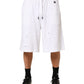 White Cotton Ripped Bermuda Sweatpants Shorts