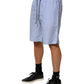 Light Blue Linen Mid Waist Men Bermuda Shorts